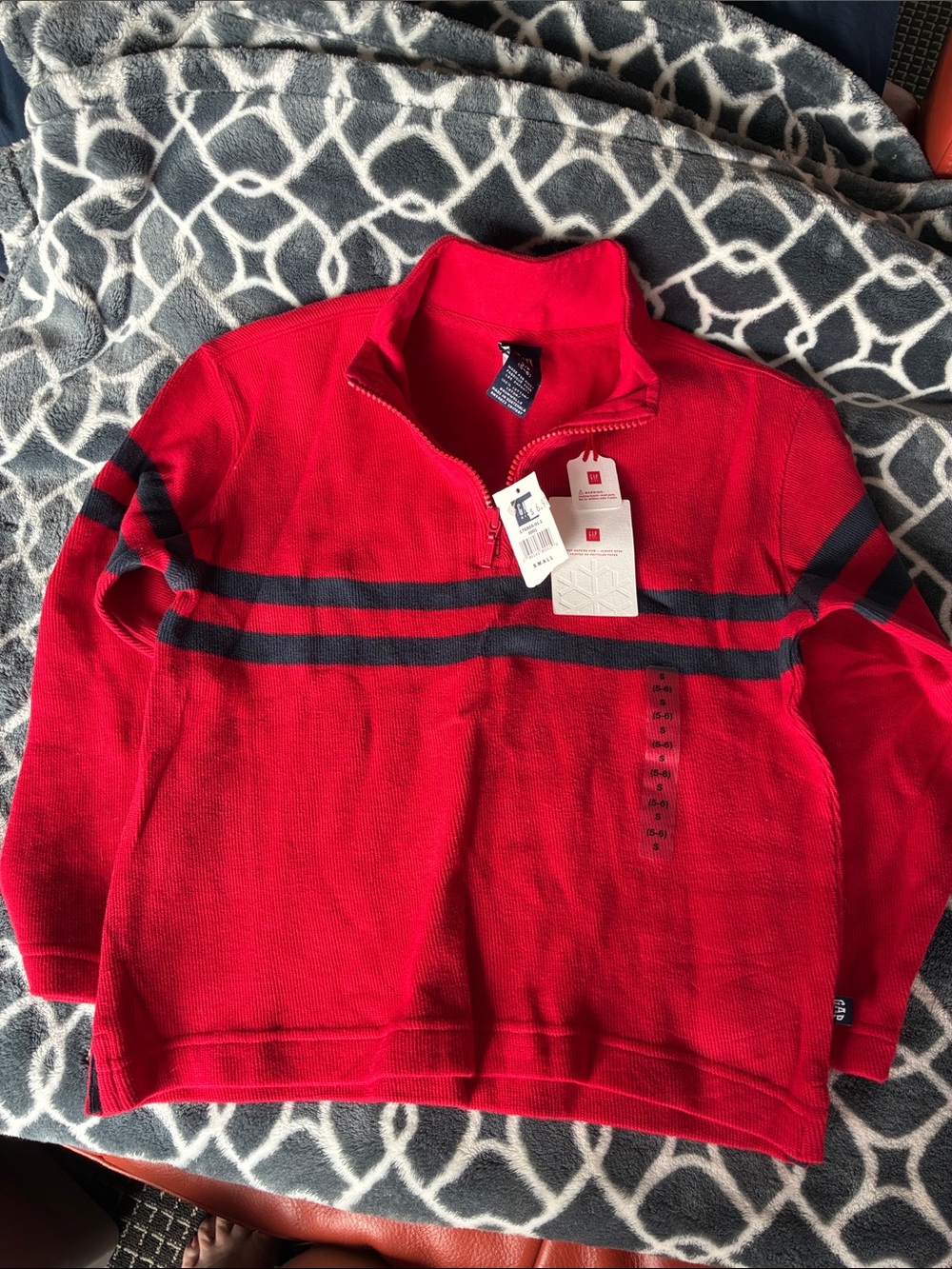 Vintage Gap Kids Red Quarter-Zip Sweater with Navy Stripes - NWT